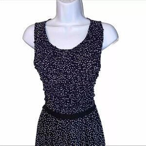 Postmark From Anthropologie Polka Dot Dress XS Navy Blue White Elastic Smocked